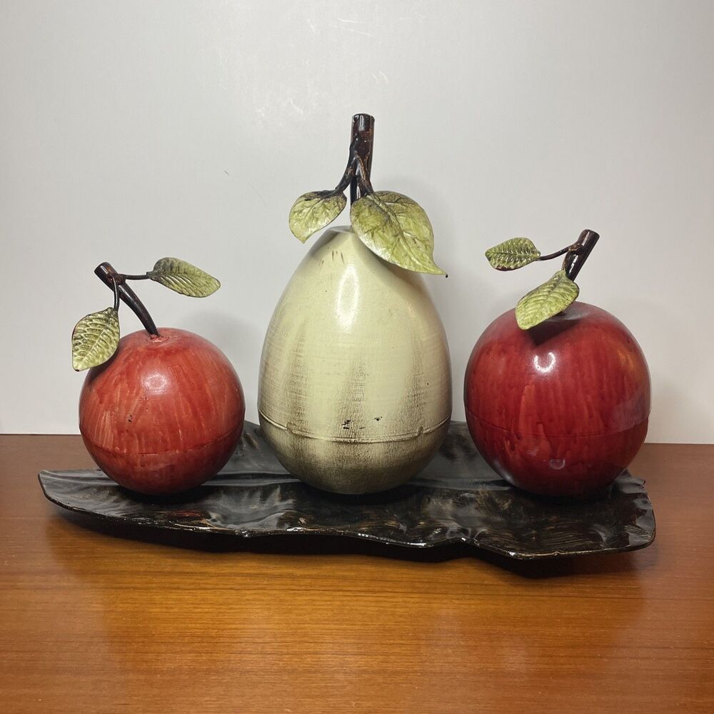 UMA Red Metal Fruit Decorative Sculpture with Platter, 18" x 10" x 12" Art Decor